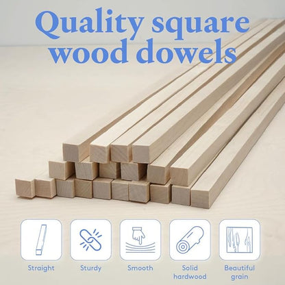 Wood Square Dowel Rods 3/16-inch x 48 Pack of 10 Wooden Craft Sticks for Crafts and Woodworking by Woodpeckers