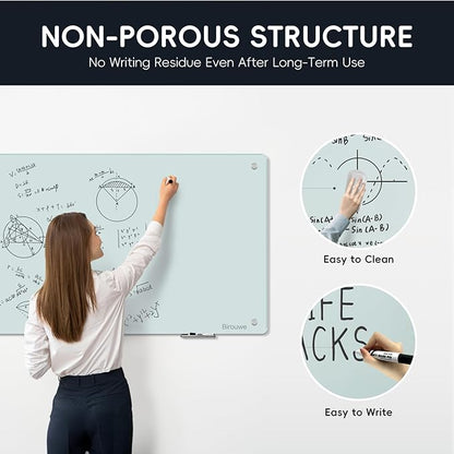 Magnetic Glass Whiteboard - Glass Dry Erase Board 48"x36" Large Frameless Board for Walls Office School and Home
