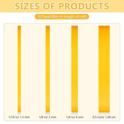 Epakh 4 Rolls Pinstripe Tape, Masking Tape in 1/16, 1/8, 1/4 and 1/2 Inch Wide, for Painters Automotive DIY Car Auto Paint Art(Yellow,52 yd)