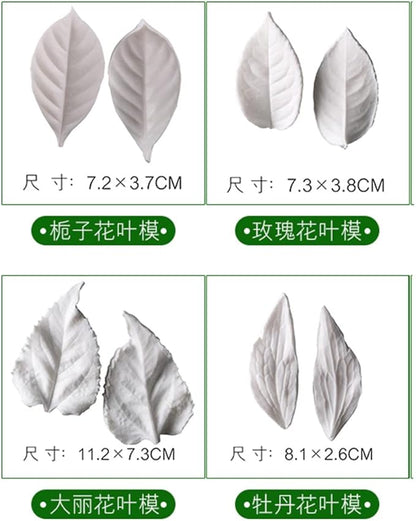 KALAIEN 8Pcs Sugar Paste Leaf Veiners Fontant Mold Fondant Silicone Leaf Rose/Peony/Lily 3D Craft Tool