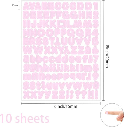 Starboling Pink Alphabet Stickers, 1/2 inch, 10 Sheets, Self-Adhesive Vinyl, Minimalist Style, Perfect for Labels & Decor