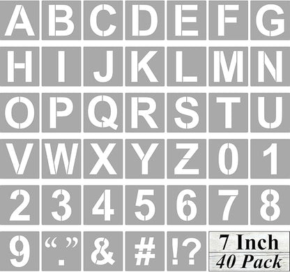 Alphabet Letter and Number Stencils 7 Inch - 40 Pack Large Letters and Numbers Stencil Templates with Signs for Painting on Wood, Reusable Letter Stencils for Chalkboard Signs & Wood Wall Art