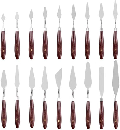 18 Piece Painting Knives Stainless Steel Spatula Palette Knife Professional Palette Knife Painting Wood Handle Oil Painting Accessories Color Mixing Set for Oil Canvas Acrylic Painting
