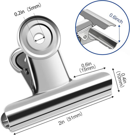 20 Pack Large Metal Hinge Clips 2 Inches Bull Hinge Paper Clips for Crafts, Photo, Drawing, Food Bags at Home, Office, School, Shop - Silver, 51mm