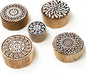 Round Shape Wooden Stamp Block for Block Printing - Handcarved Stamps for Saree Border/Scrapbook/Fabric/Textile/Paper/Clay/Pottery (Set of 5) Hashcart®