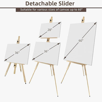 Tripod Easel for Painting, Art Wooden Easel Stand for Adults or Students, Hold 1 or 2 Canvas up to 60’’, Display Portable Easel for Drawing, Landscape Artist, Wedding Sign, Pine