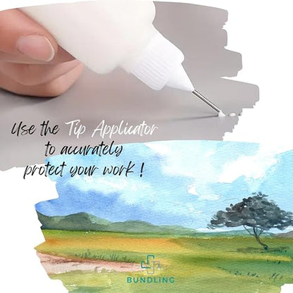 Pebeo Drawing Gum Masking Fluid 45ml – Quick-Dry, Easy-Peel for Watercolor & Painting – Includes Bundling Bliss Applicator Tip & Brushes (3-Piece Set)