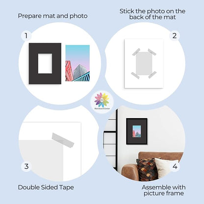 MBC MAT BOARD CENTER, 5 Pack 11x14 for 5x7 Black Picture Mats Frame Mattes, Bevel Cut, Acid Free, 4-ply Thickness