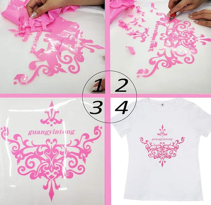 Guangyintong Heat Transfer Vinyl Pink HTV Rolls, 12" x 10ft Iron on Vinyl for T-Shirts, Matte Surface HTV for All Cutter Machine, Easy to Cut & Weed for Heat Vinyl DIY Design