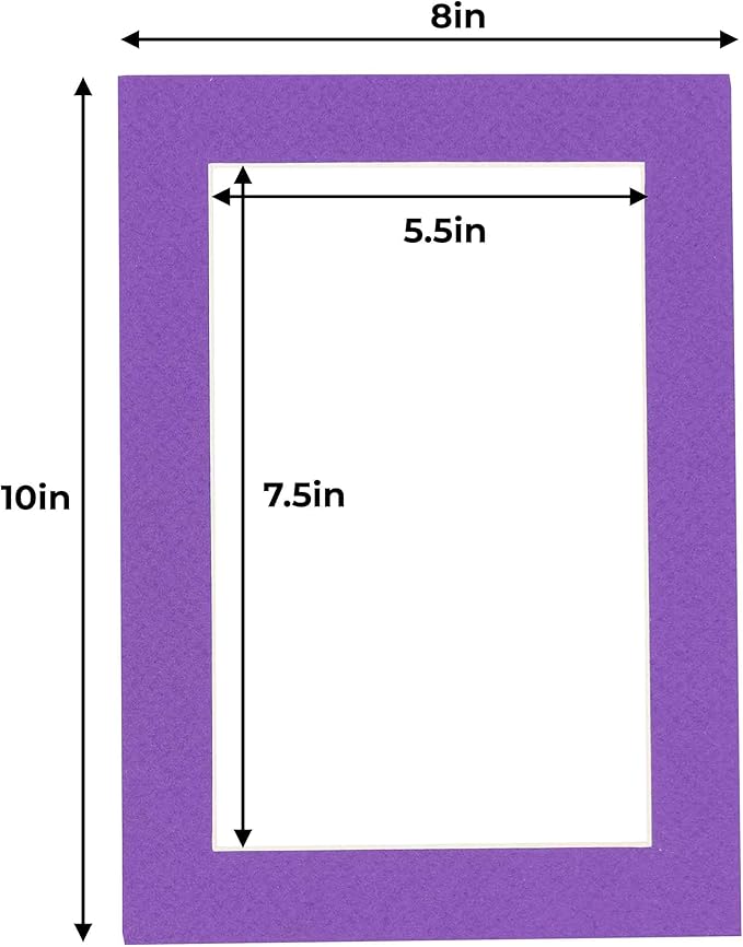 6x8 Mat for 8x10 Frame - Precut Mat Board Acid-Free Show Kit with Backing Board, and Clear Bags Purple 6x8 Photo Matte Made to Fit a 8x10 Picture Frame Matboard for Framing, Pack of 100 Mats