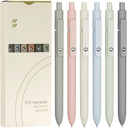 6 Pcs Gel Pens 0.5mm Quick Dry Black Ink Pens Fine Point Smooth Writing Pens, Cute Office and School Supplies Gifts for Women Teacher Students (6 Pcs Morandi Silver)