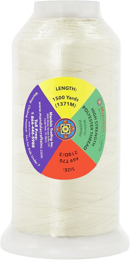 Mandala Crafts Off White Heavy Duty Thread - 1500 Yds Tex 70 Thread for Sewing Drapery Jeans Leather Hair Outdoor Marine Upholstery