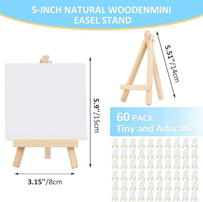 60 Pcs 5 Inch Mini Wood Display Easel, Small Wooden Easel Stand Art Craft Painting Triangle Stand Canvas Holder for Card Artist Photos Tabletop
