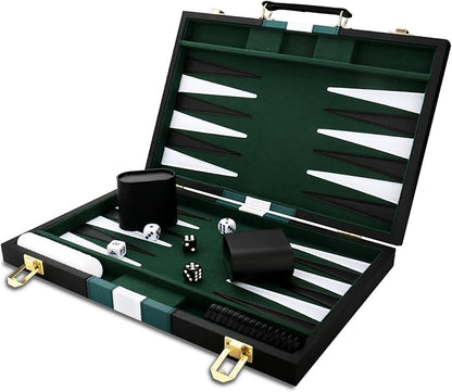 Backgammon Set - Classic Board Game with Premium Leather Case - Portable Travel Strategy Backgammon Game Set for Adults, Kids (18inch, Black)