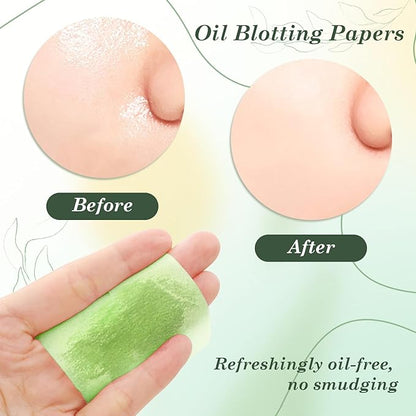 EKIND Oil Blotting Papers Make Up Pads for Face Shine Control Men Women, with Control Smooth Cover Box Portable Oil Absorbing Tissues for Oily Skin(300 Sheets,Green)