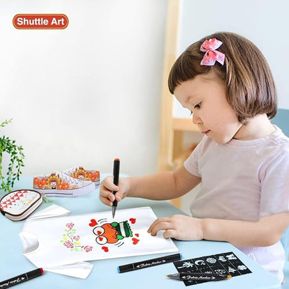 Shuttle Art Fabric Markers Pens, 40 Colors Dual Tip Fabric Markers Permanent No Bleed Pens for T-Shirts Sneakers, Non-Toxic & Child Safe Permanent Pens for Kids Adult Painting Writing