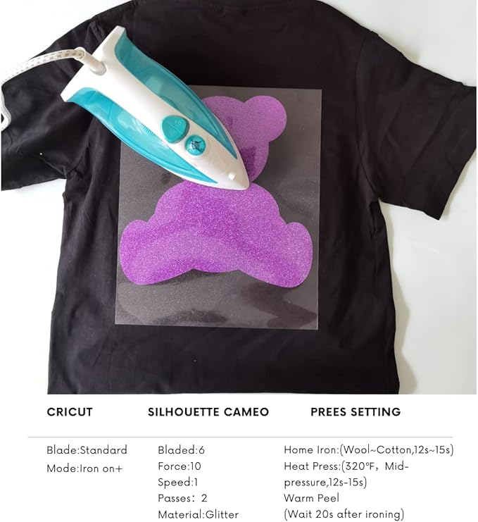 Purple Glitter HTV Heat Transfer Vinyl Bundle 8 sheets-12 x12 Iron on Vinyl for T Shirts Hats Clothing Compatible with Cricut Cameo Heat Press Machine