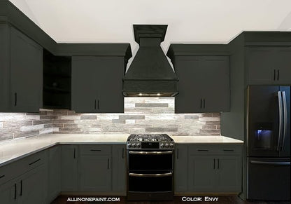 ALL-IN-ONE Paint, Durable cabinet and furniture paint. Built in primer and top coat, no sanding needed. Includes our 30 featured color card - Envy (slate green), Gallon