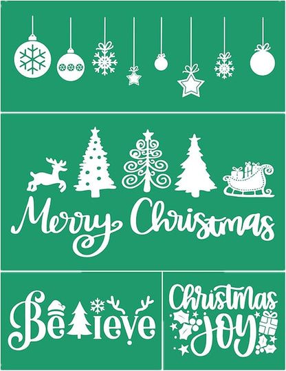 JAJADO JAAJDO Merry Christmas Silk Screen Transfers Christmas Tree Silk Screen Stencils Xmas Bell Ornaments Screen Printing Stencils for Christmas Party Decorations, Coffee Shop, Office, School, Home