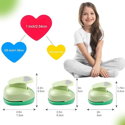 UCEC Heart Cutter 3 Pcs 1+5/8+3/8 Inch Hole Punch Heart Shapes Craft Punch Paper Cutter for Crafting, Puncher for Valentine's Day Scrapbooking Greeting Card, DIY Albums Gift Tags Homemade Confetti