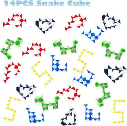 24 Pack 24 Blocks Fidget Snake Cube, Mini Snake Ruler Twist Puzzle Toys for Kids Party Bag Fillers, Party Favors Supplies, Fidget Sensory Toys, Random Color