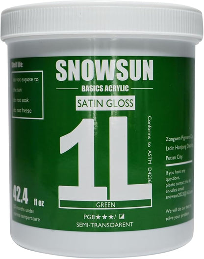 SNOWSUN Green Acrylic Paints, Large Bulk Heavy Body Acrylic Paint (42.4 oz, 1L) - Non Toxic Gloss Thick Art Paint for Multi-Surface, Ideal for Canvas Wood Ceramic Fabric and Leather, Stone Craft, for Artists & Beginners
