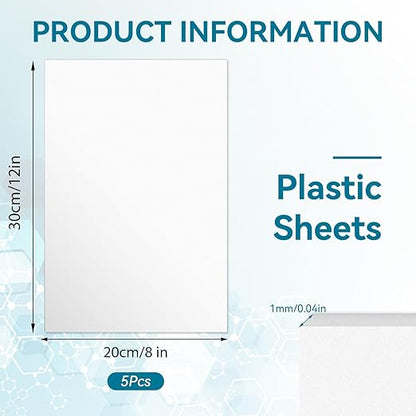 5 Pack White Plastic Sheets 8x12x0.04in Flexible High Tensile Plastic Sheets Hard Plastic Panel for DIY Materials Handicrafts Home Decoration