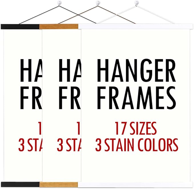 Ywlake Magnetic Poster Hanger, 18x24 18x12 18x24 Poster Frame Wood Wooden Magnet Print Posters Dowel Scroll Hanger Hangers Hanging Kit for Walls Map Canvas Artwork (White, 18")