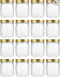 novelinks 8 oz Clear Plastic Jars with Screw-On Lids - BPA-Free Refillable Storage Containers for Slime, Spices, Crafts, Kitchen & Home Organization (16 Pack,Gold)