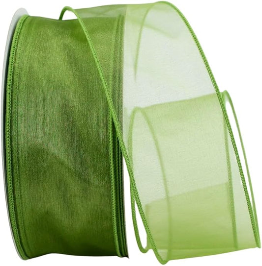 Ribbon Bazaar Sheer Organza Wired Ribbon - 100% Polyester Wire Edged Ribbon for Floral Decor, Table Arrangements, Apparel Embellishment & More - 2-1/2" Kiwi 50yd