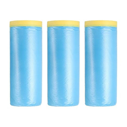 uxcell Pre-Taped Masking Film, 4.9ft x 82ft Plastic Paint Drop Cloth with Medium-Tack Painters Tape for Painting Spraying Protection Blue Film 3Pcs