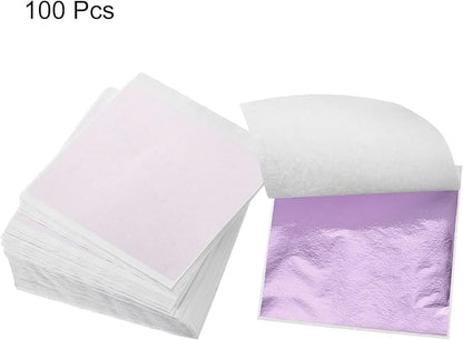MECCANIXITY Gold Leaf Foil Sheet, Peach Purple Leaf Papers, 3.3 x 3.1inch for Art Decoration, Sculptures, Painting, Pack of 100