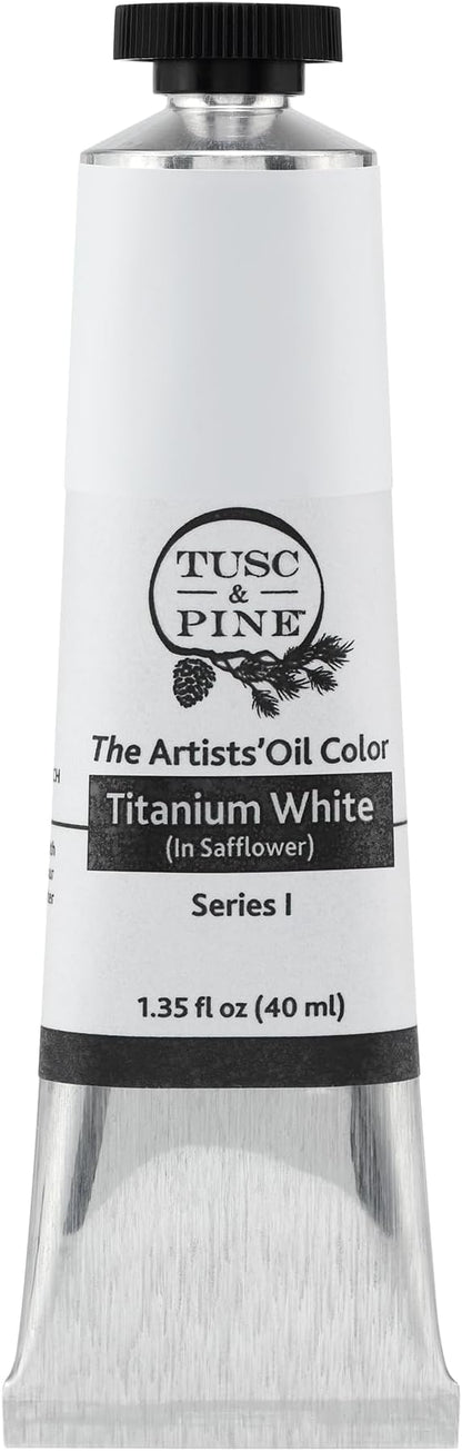 Tusc & Pine Artist Oil Paint - Titanium White (In Safflower), 40ml, Non-Yellowing, Rich & Creamy Consistency, Max Pigment Load, Small Batch Milled Oil Paints Made in the USA for Professional Artists