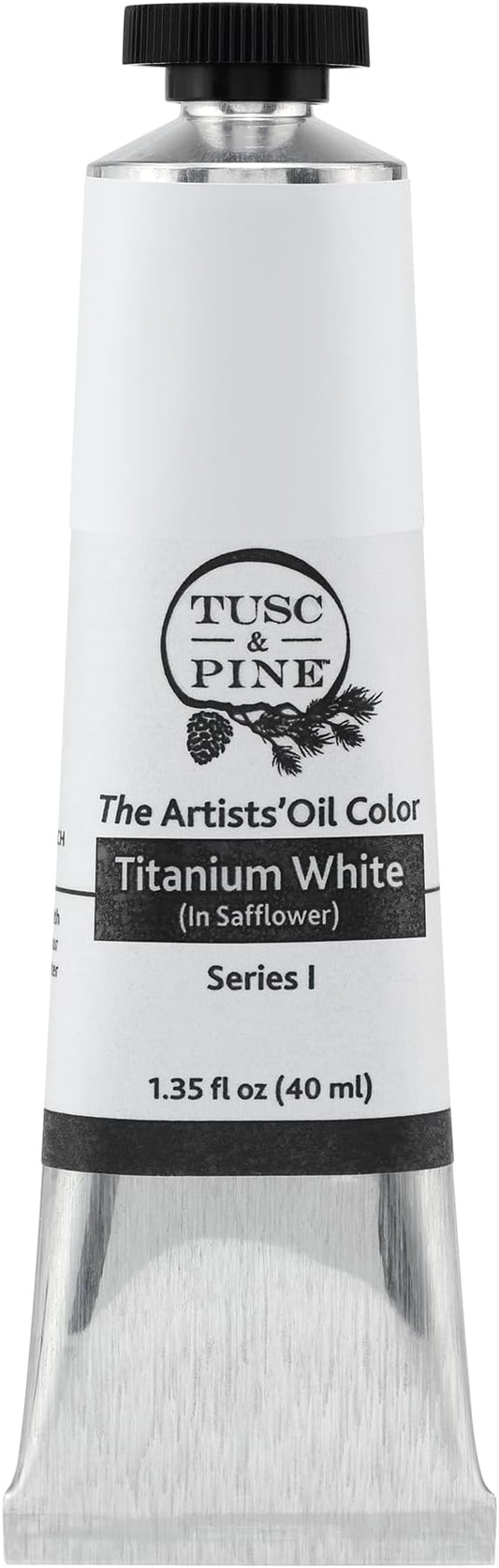 Tusc & Pine Artist Oil Paint - Titanium White (In Safflower), 40ml, Non-Yellowing, Rich & Creamy Consistency, Max Pigment Load, Small Batch Milled Oil Paints Made in the USA for Professional Artists