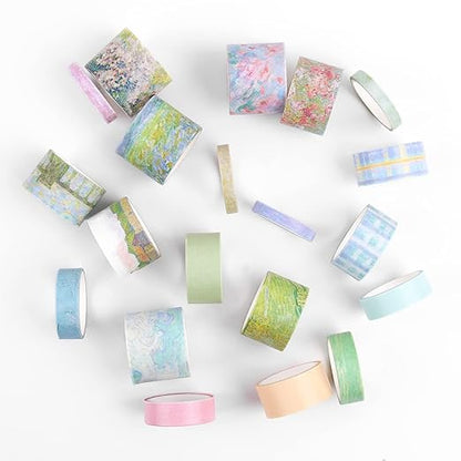 Dizdkizd Floral Green Washi Tape Set, 20 Rolls Cute Seasonal Masking Tape Aesthetic Journaling Supplies for Planner Scrapbooking Calendar Card Making