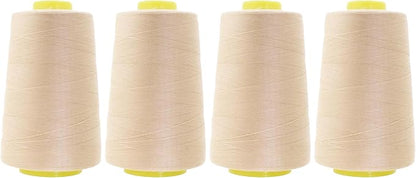 Mandala Crafts 4 Pack of Serger Threads Cones Spools - 40S/2 24000 Yards Polyester Natural Threads for Sergers Machine and Overlock Quilting Sewing Machine