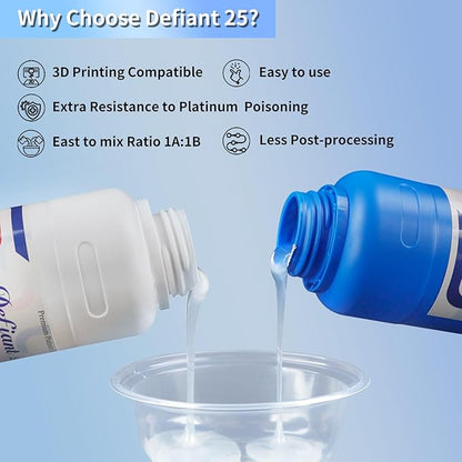 Siraya Tech Defiant 25 Platinum Silicone Mold Making Kit 2kg – Food Safe, 25A Hardness, Large-Capacity, for UV Resin, Easy to Stop Curing Inhibition, No Coating, for Casting Epoxy Resin (70.5 Oz)