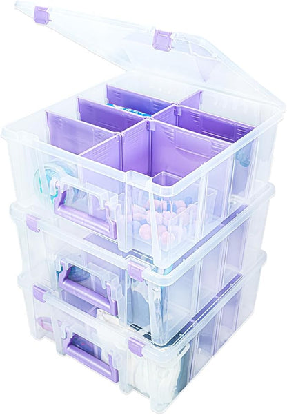 ArtBin 6990JZ Super Satchel Double Deep Compartment Box - Art Storage with 8 Removable Compartments, Smart Closure for Craft Supplies (Purple- Pack of 1)