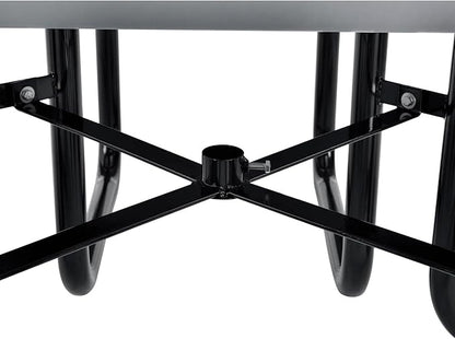 Global Industrial 46" Square Picnic Table, Expanded Metal, Gray Thermoplastic Coating, Attached Benches, 1-1/2” Umbrella Pole Hole, Outdoor-Rated, 1000 lb Capacity