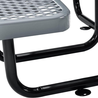 Global Industrial 46" Square Picnic Table, Expanded Metal, Gray Thermoplastic Coating, Attached Benches, 1-1/2” Umbrella Pole Hole, Outdoor-Rated, 1000 lb Capacity