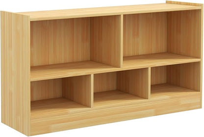Toy Storage Organizer, 2-Tier Kids Bookshelf, 5 Cube Kids' Bookcases, Cabinets & Shelves, Wooden Toy Organizers, Small Book Shelf for Bedroom, Playroom, Classroom, Nursery (Burlywood)