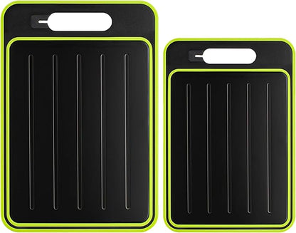 Cutting Board Double Sided,2 Pcs Vegetable Board With Sharpening Stone,Large Size+Small Size,Food Grade Stainless steel and Wheat straw PP Material,Eco-Friendly (black)