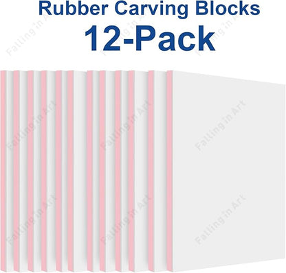 Falling in Art 5 Pack Rubber Carving Block, 4" x 6" Easy Cut Lino Blocks, Soft Linoleum Block for Printmaking, Stamps, Crafts