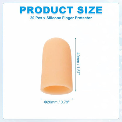 PATIKIL Gel Finger Cots 1.6"x0.79", 20 Pcs Silicone Finger Protector Support Finger Sleeve Cushions Thumb Protector Covers Fingertip Caps Gloves for Finger Cracking, Beige