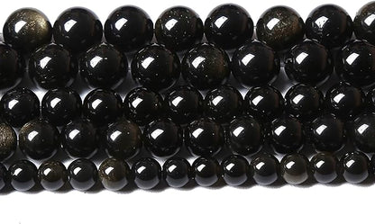 AAA Natural Gold Obsidian Gemstone Beads Energy Healing Power Stones Round Loose Beads for Jewelry Making, DIY Bracelet Necklace 10mm 38pcs