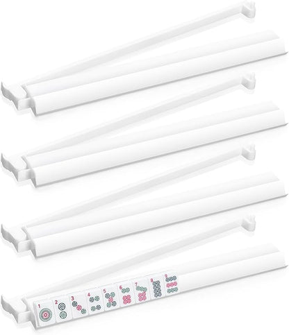 Mahjong Racks with Pushers Set of 4, Mahjong Tile Pushers and Racks, Acrylic Majiang Tile Holders Accessories (White)