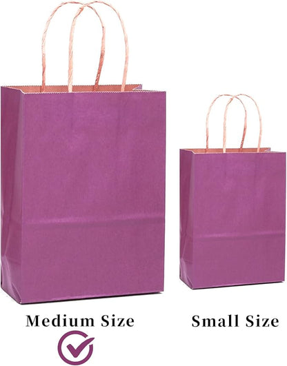 qiqee 60 pcs Kraft Bags with Handles 7.6"x4.75"x10.5" Medium Gift Paper Bag Purple Solid Color Bags
