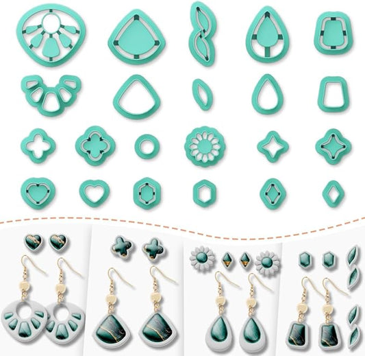 Polymer Clay Cutters - 22 Shapes Gemstone Earrings, Gemstone Polymer Clay Cutters for Jewelry, Earring Making Kit with Storage Box