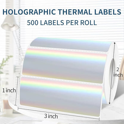 1" x 3" Holographic Thermal Label Stickers,Printable Rainbow Glitter Thermal Printer Sticker Labels for Gift Wrapping, Self-Adhesive Name Price Tag DIY Custom Logo Design (500 pcs)