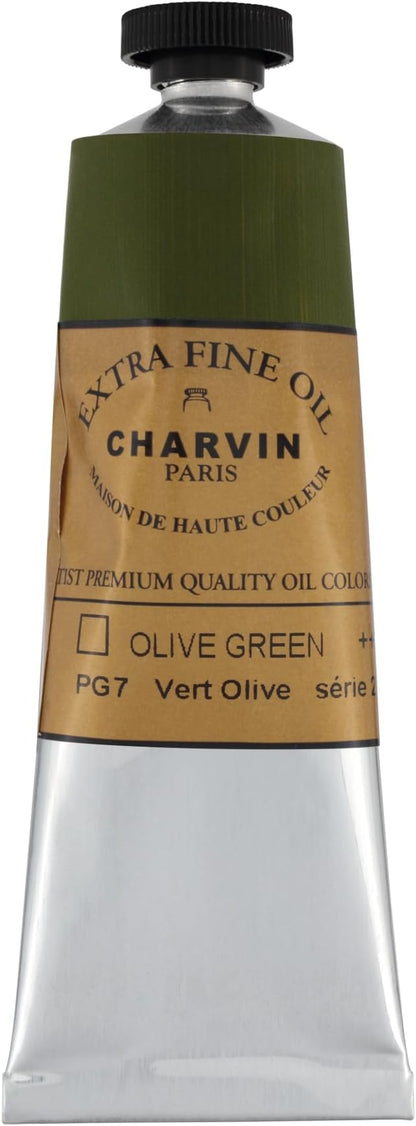 Charvin Extra Fine Oil Paint, Olive Green 60 ml - Triple-Milled, Rich Texture, Poppy Oil-Based, Light-Fast, Handmade, Archival Quality